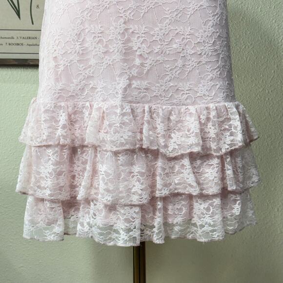 Pink Lace Sheer Ruffle Milkmaid Mini Dress Coquette Dolly Kei Fairy Himekaji XS - Picture 3 of 8